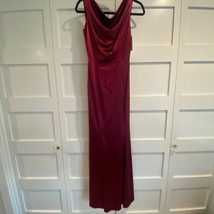 Beautiful Garnet/Ruby Silky Satin shimmer dress, long with cowl neck, trumpet